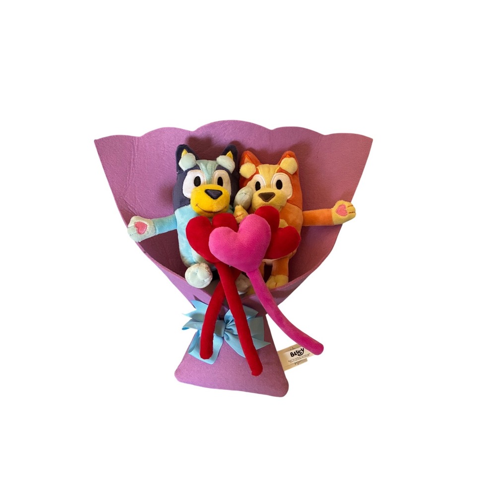 Bluey and Bingo Plush Bouquet Valentine Heart Gift‎ Heeler Sisters Purple Felt